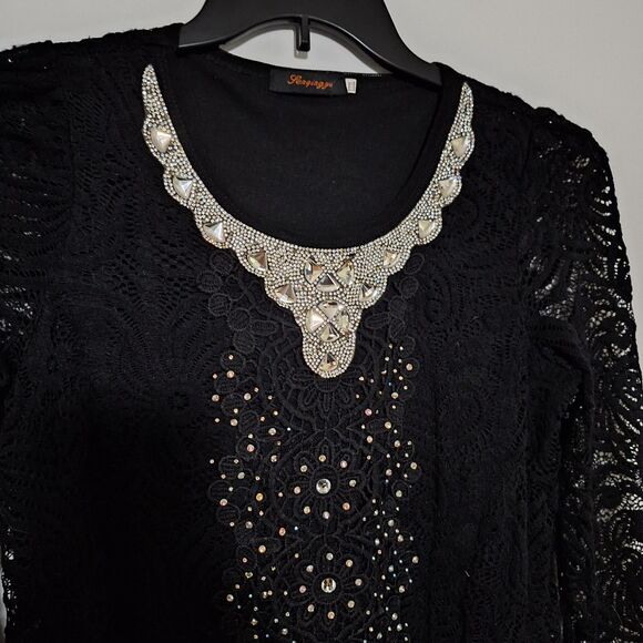 A Women's Lacey Rhinestone Top Evening Whimsigoth Fairy Grunge Sparkly XL - Picture 2 of 12